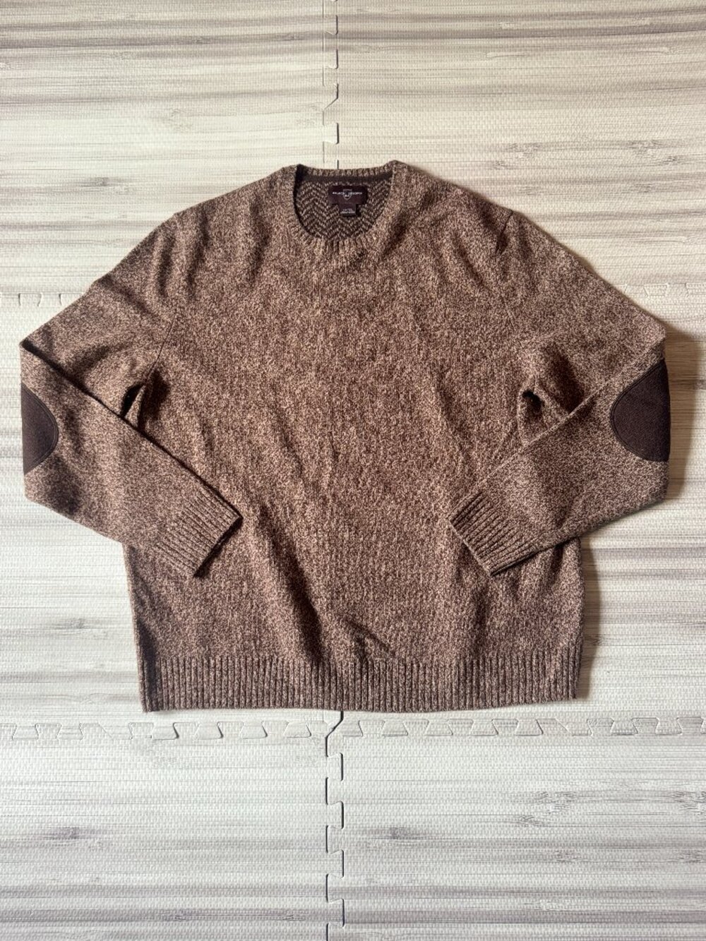 Black Brown 1826 Men's Lambswool Blend Crewneck Sweater w/ Elbow Patches